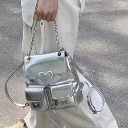 Richme Y2K Silver Women Backpacks Fashion 2024 Designer Mochila Femenina Luxury Heart Shaped Small Capacity Commute Bolso Mujer