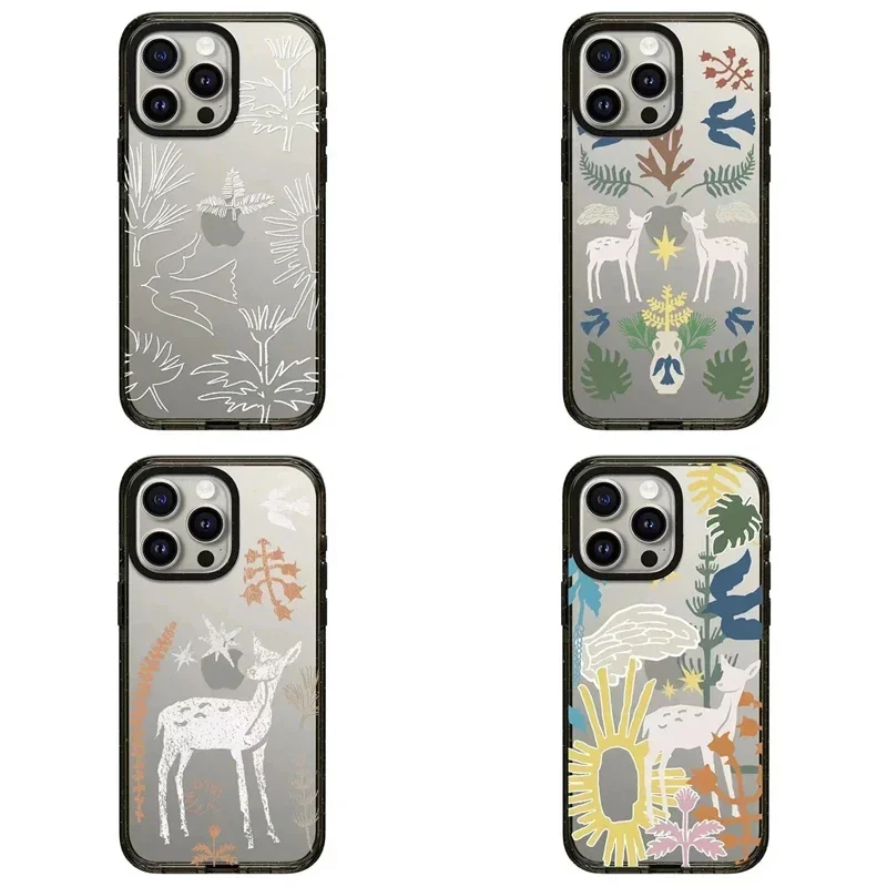 

2.0 Acrylic Black Border Deer Bird Leaf iPhone 12 13 14 15 Pro Max Case - Protective iPhone Case