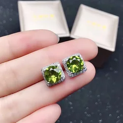 Natural Peridot Stud Earrings for Office Woman Classic Silver Peridot Earrings 8mm Solid 925 Silver Jewelry VVS Grade Peridot
