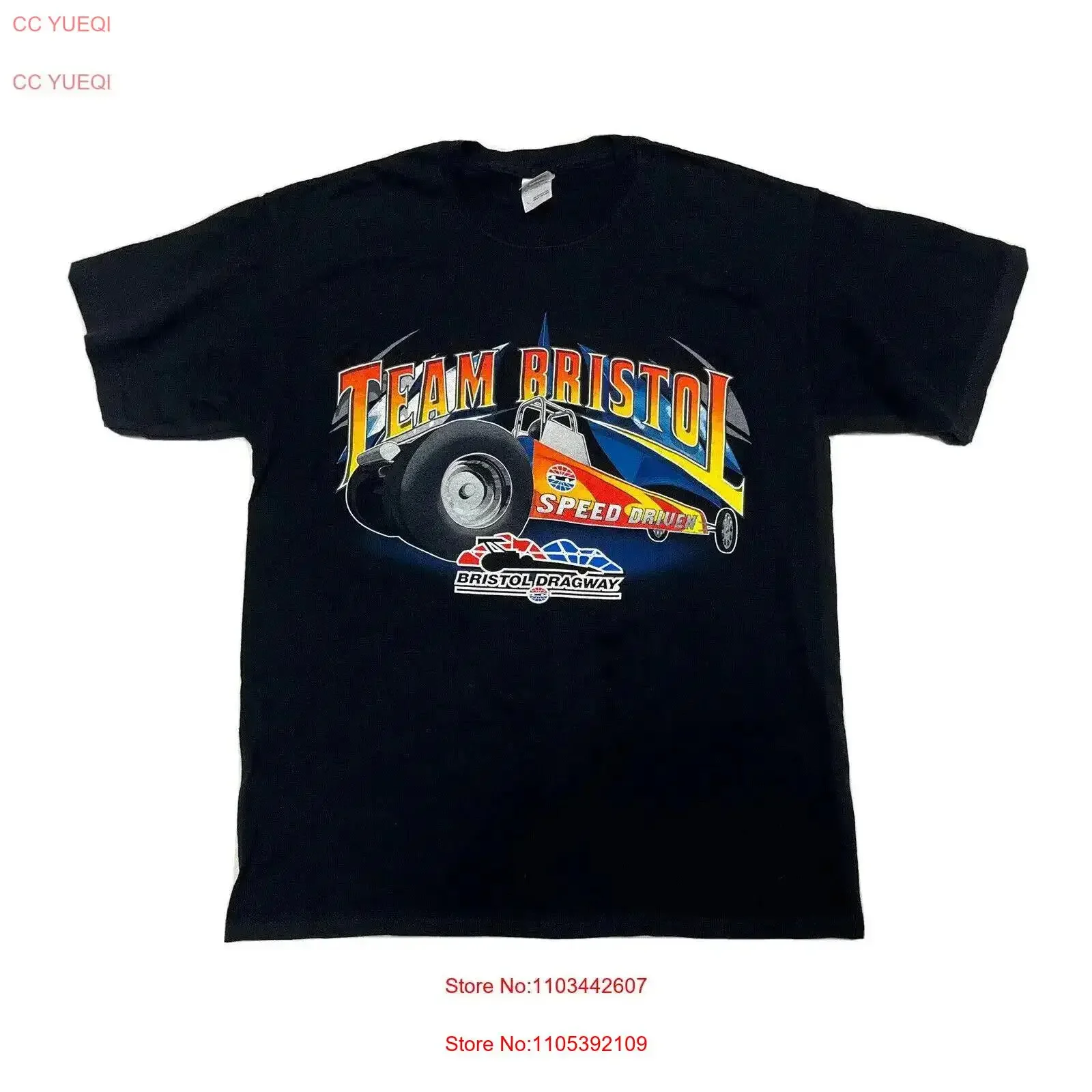 Team Bristol Dragway Speed Driven Black Cotton T Shirt Men's Large vintage Washed streetwear fashion designer clothes Stylish
