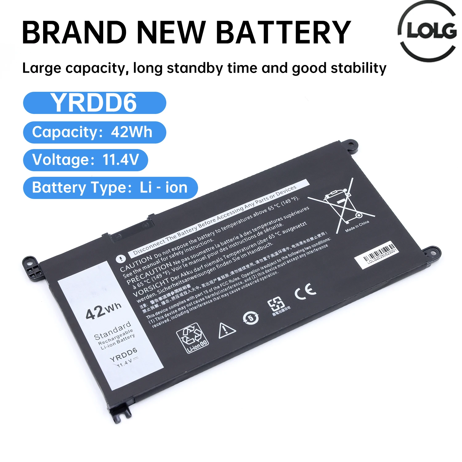 LOLG YRDD6 Battery for Dell Inspiron 5480 5481 5485 5491 5591 5593 3583 3310 2-in-1 3493 3582 3593 3793 5584 5493 5585