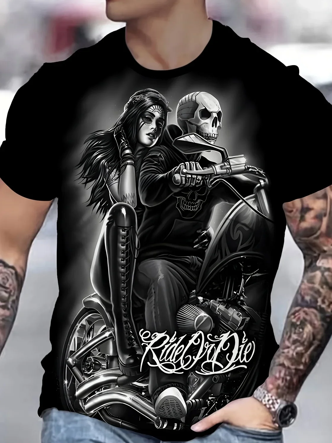 Hot-selling and Novel Motorcycle 3D Printed T-shirt - Summer Casual Street Style Polyester Fiber Crew Collar Short-sleeved Top
