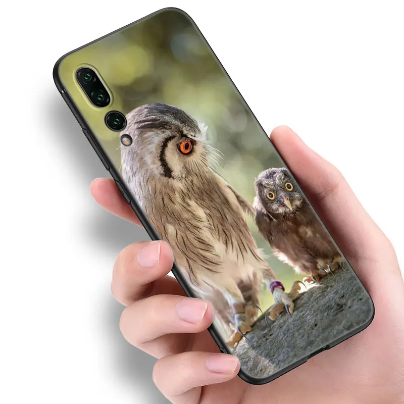 Animal Owl Black Silicone Phone Case For Huawei P10 P20 P30 P40 Lite P50 P60 Art P50E P Smart Z 2018 2020 2021 Pro 2019