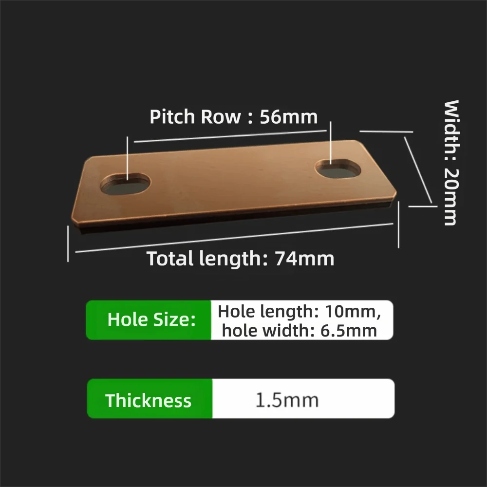 New Red Copper Bus Bars Connector M6 screw holes Flat Battery Busbar Red Copper Pickling Busbar 30Ah-300Ah Lithium Battery