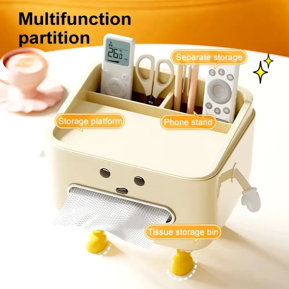 Multi-function Paper Towel Box Large Capacity Anti-slip Cartoon Tabletop Organizer Phone Stand Compartments