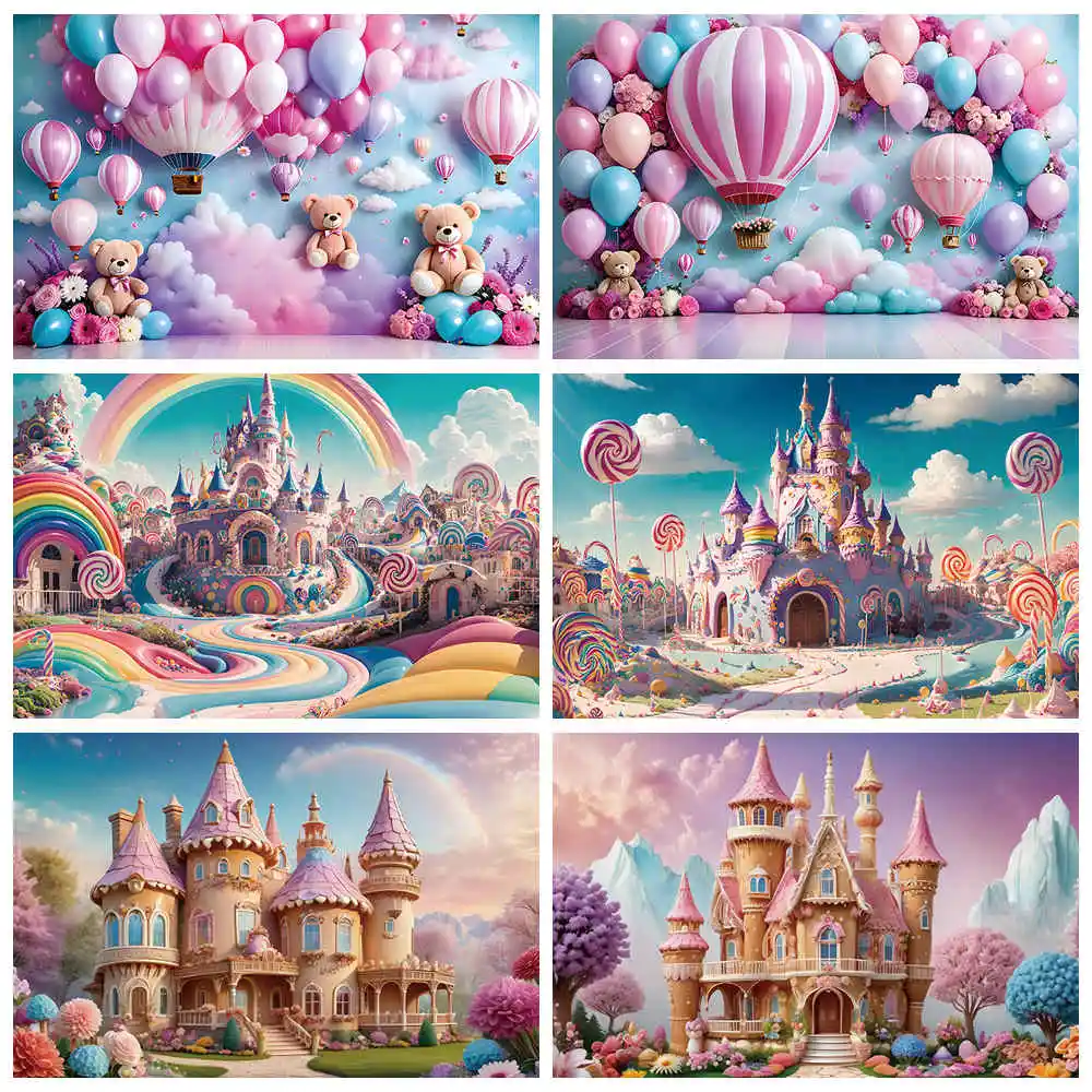 MOON.QG Children's Birthday Decoration Backdrop Butterfly Teddy Bear Baby Shower Background Circus Candyland Party Photozone