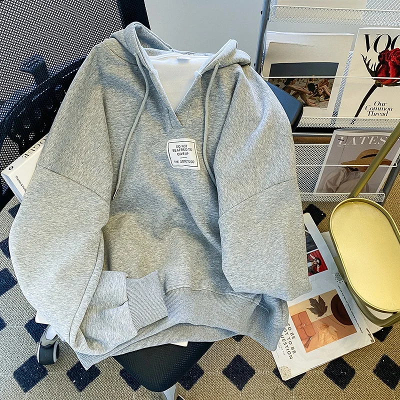 

Свободная толстовка с капюшоном, женская весенне-осенняя дизайнерская толстовка Sense Overhead ort, большой размер, корейская версия, Long Sve