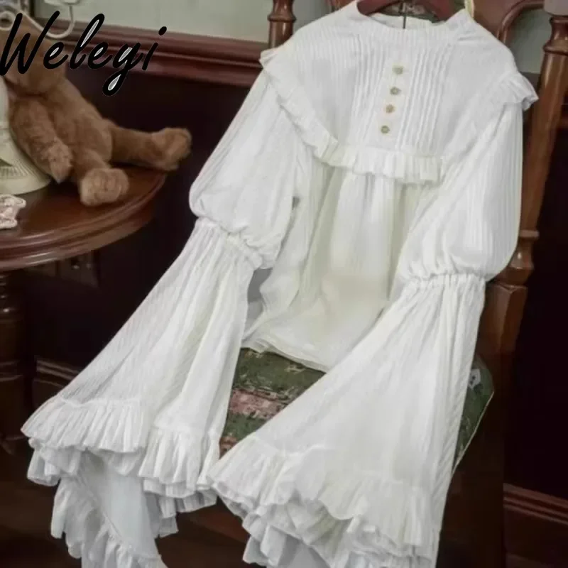 Jirai Kei Clothes Goth Lolita Suit Ropa Mujer All Seasons Streetwear New Pure White Pure Black Ji Sleeve Shirt SK Fishbone Skirt