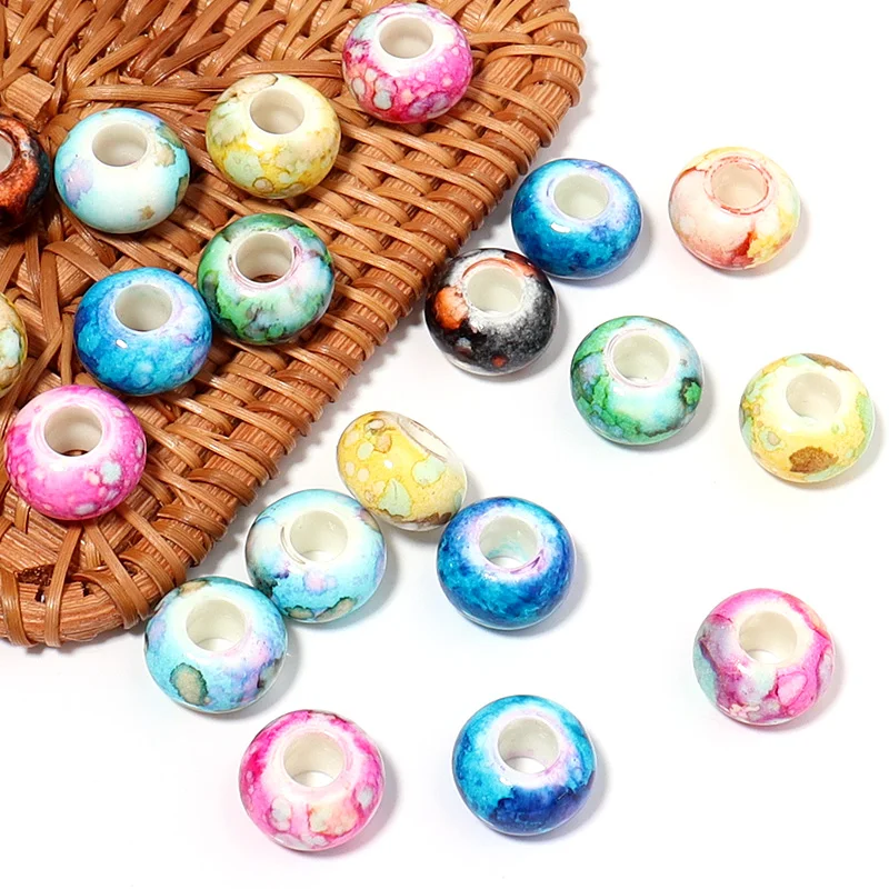 30 stücke Acryl rissige Blume runde Perle 14mm bunte Nachahmung Keramik lose Perlen für Schmuck machen DIY Armbänder Halskette