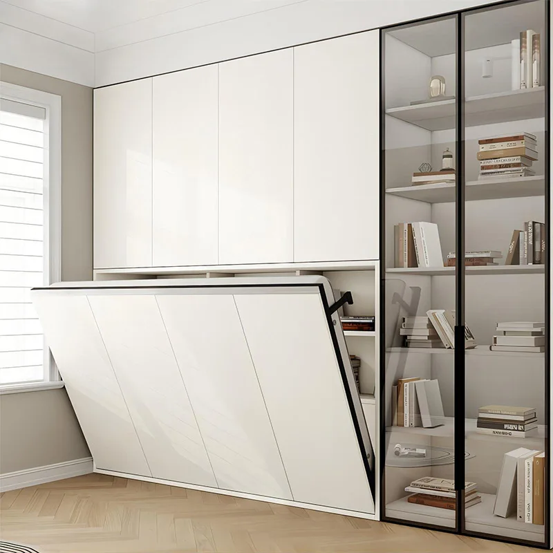 Small apartment study wardrobe integrated folding wall multi-functional hidden bed