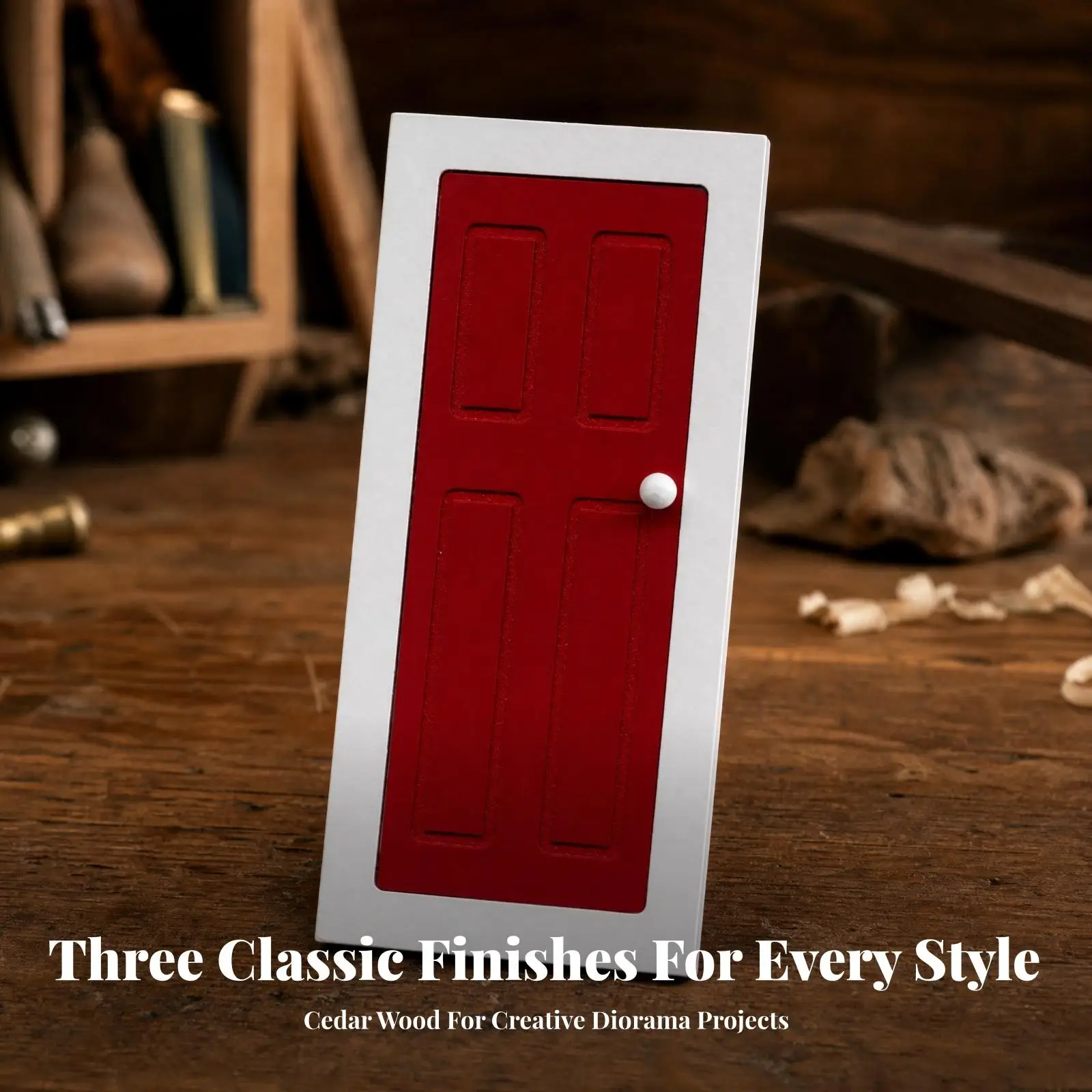 Miniature Wooden Dollhouse Door with Frame Paneled Design Round Knob 1 12 Scale for Dioramas Room Boxes and Model Making Crafts