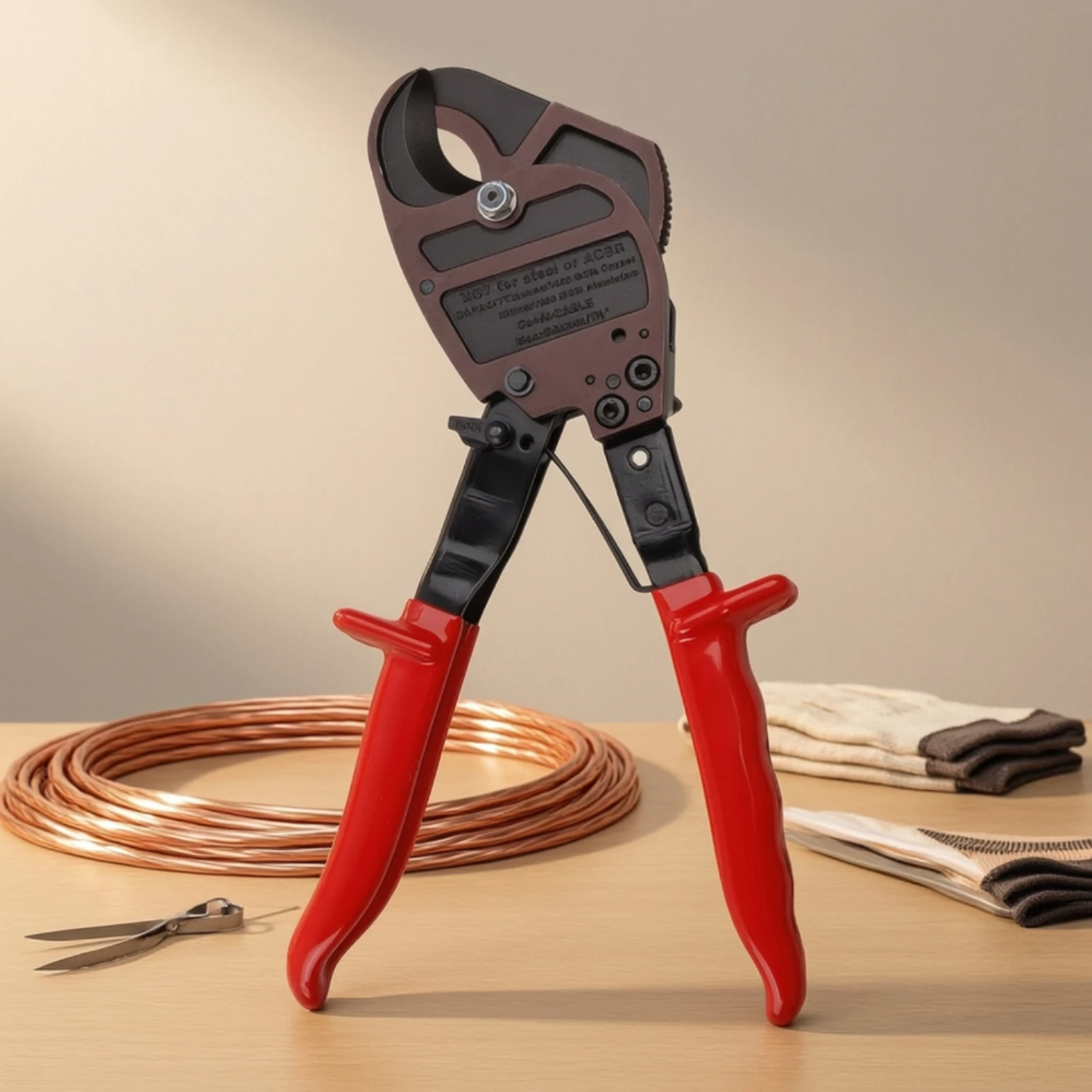 Ratchet Cable Cutter Insulated Ratcheting Cable Cutter Wire Cutting Tool Compact Heavy-Duty for Electricians