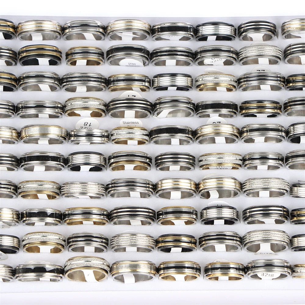 20Pcs/Lot Rotatable Spinner Stainless Steel Rings For Women Men Mix Style Fashion Jewelry Party Gifts Wholesale No Fade