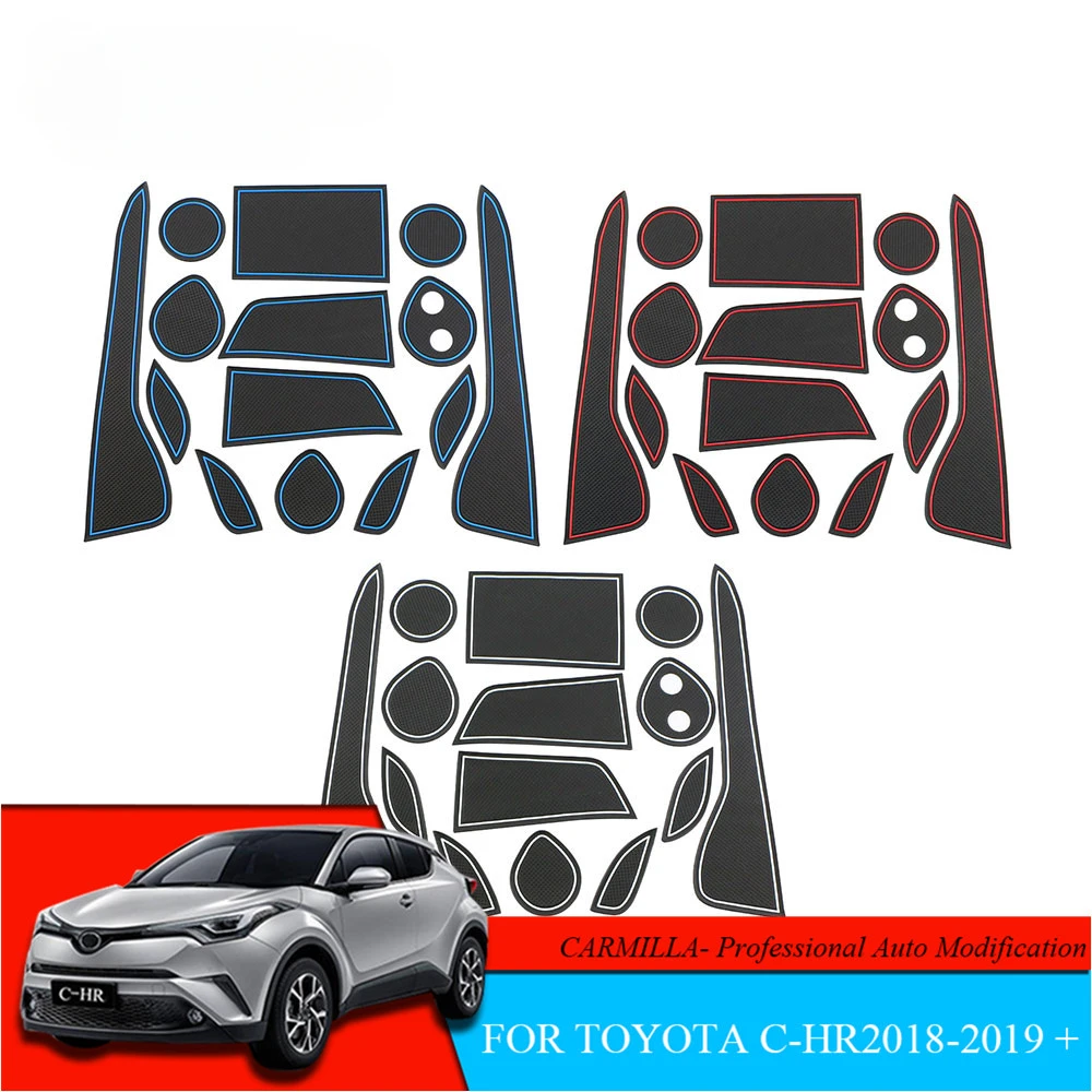 14Pcs Groove Mats Car Non-slip Door Gate Slot Pad Cup Mat for Toyota C-HR CHR C HR 2016 2017 2018 2019 2020 Accessories