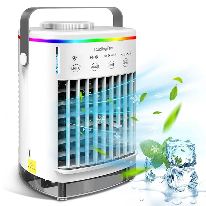 

Вентилятор-кондиционер, бесшумный настольный вентилятор-охладитель, компактный персональный охладитель-увлажнитель с 4 скоростями для дома, офиса, комнаты, улицы