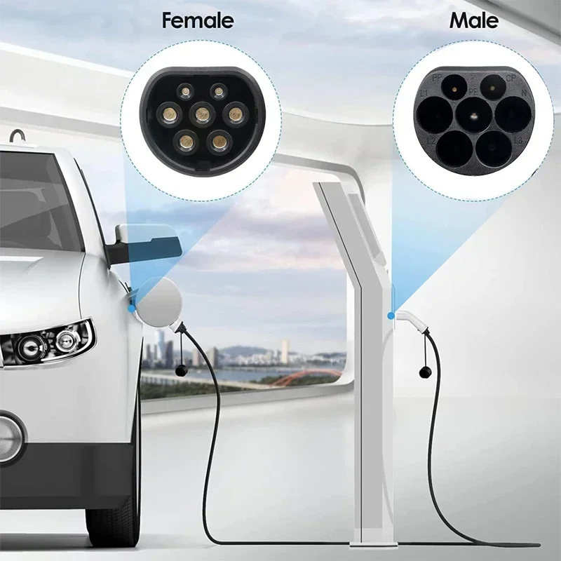 Cabo de carregamento FITMPH EV, Type2 para Type2, 22kW trifásico 32A, à prova d'água e resistente a altas temperaturas, vida útil de saída 10.000 vezes