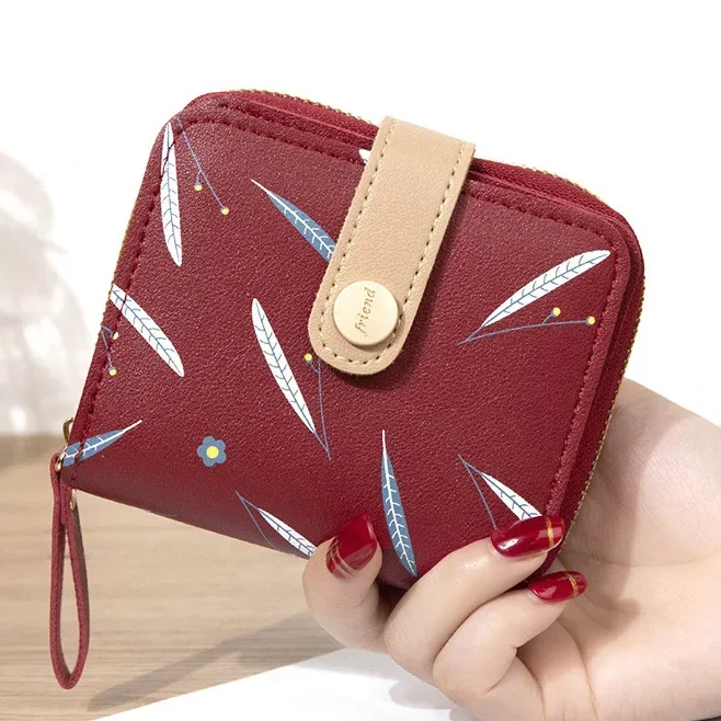 2024 New Fashion Women Wallets Soft PU Leather Hasp Zipper Coin Purse Feather Moneybags Lady Clutch Wallet Cards ID Holder Bags