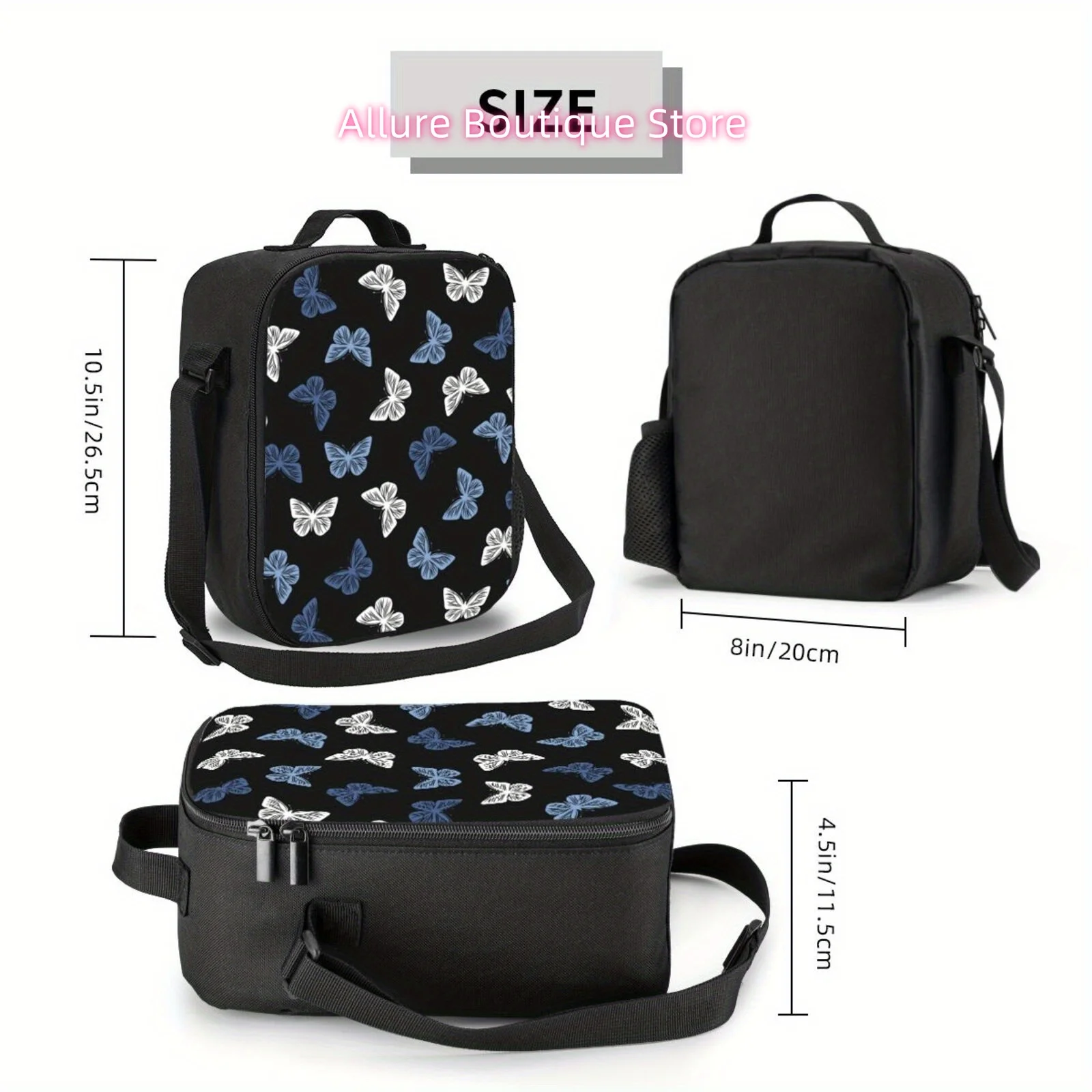 1pc Insulated Lunch Bag Compatible for & - Non-Food Contact Thermosafe Reusable Bento Box Carrier,Butterfly print pattern