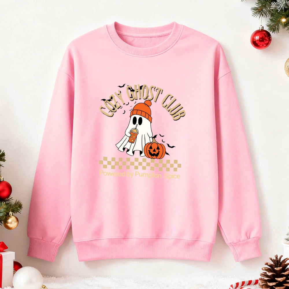 Cozy Ghost Club Print Sweatshirt Women Pumpkin Spice Ghost Graphic Sweatshirt Long Sleeve Pullover Cute Fall Fashion Hoodies view 4
