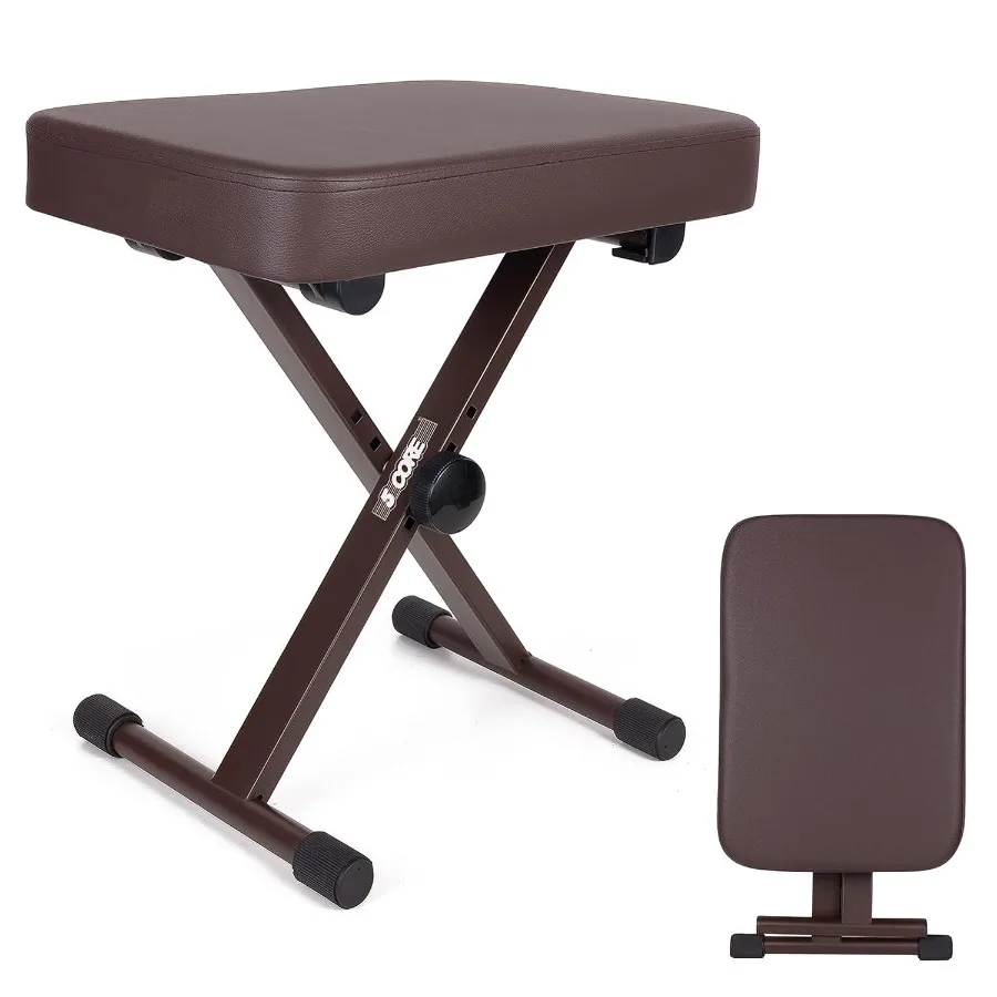 

5 CORE Keyboard Bench X Style Piano Stool Thick Padded Max 20.5 inch Height Adjustable Keyboards Chair Brown KBBBRHD