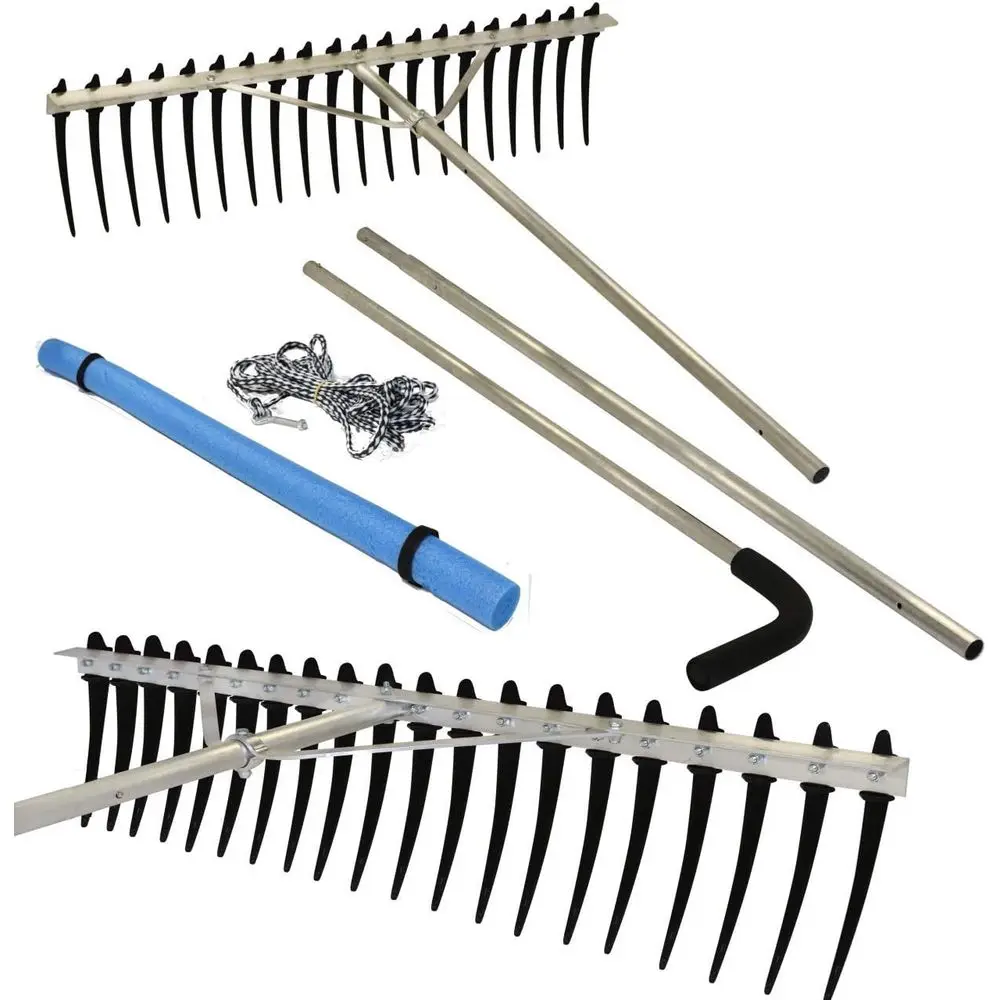 

Extra-Large Heavy-Duty Weed Rake for Lakes & Ponds - 40 Wide, 9 Tines, Detachable Float Kit, 25ft Rope