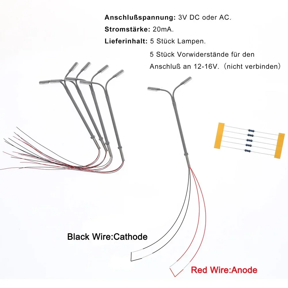 5Pcs Model Platform Light With LED Street Lamp Gauge N Light Model Scale 1:160 Mini Garden Lamps Miniatures Decoration
