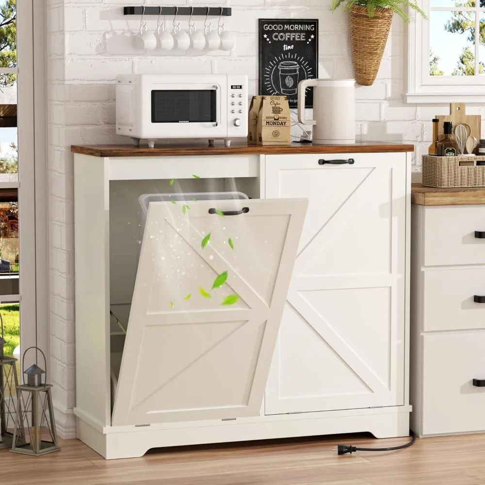 

Шкаф для мусорного бака на 26 галлонов, двойной наклонный шкаф для мусорного бака с функцией дезодоризации, деревянный шкаф для мусорного бака в фермерском доме f