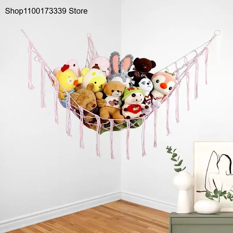 Multiple Colors Triangular Mesh Bag Hand Woven Tapestry Storage for Bedroom Plush Toys Dolls Items Dormitory