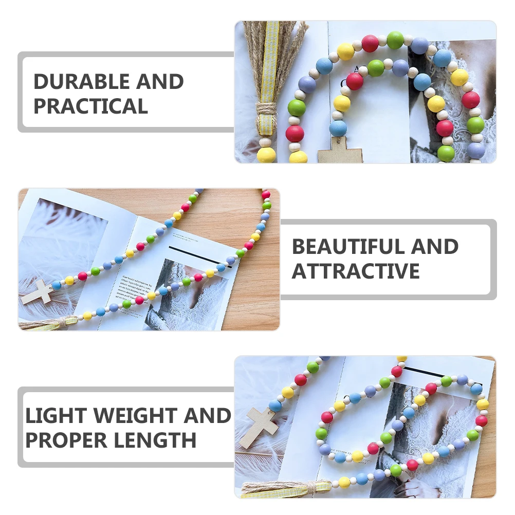 

Easter Wooden Bead Garland Tassel Pendant Rustic Hanging Decor Wall Bedpost Shelf Mirror Home Dcor Pendant Natural