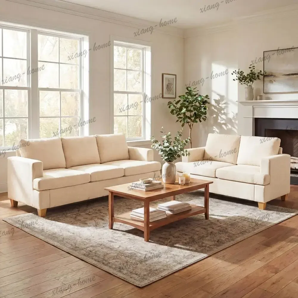 lsSofa, 2 Piece Set Comfy Couch, 3 Seater amp Loveseat Sofa with Deep Seats, Modern Sleeper Couch for Living Room, Beige Chenill