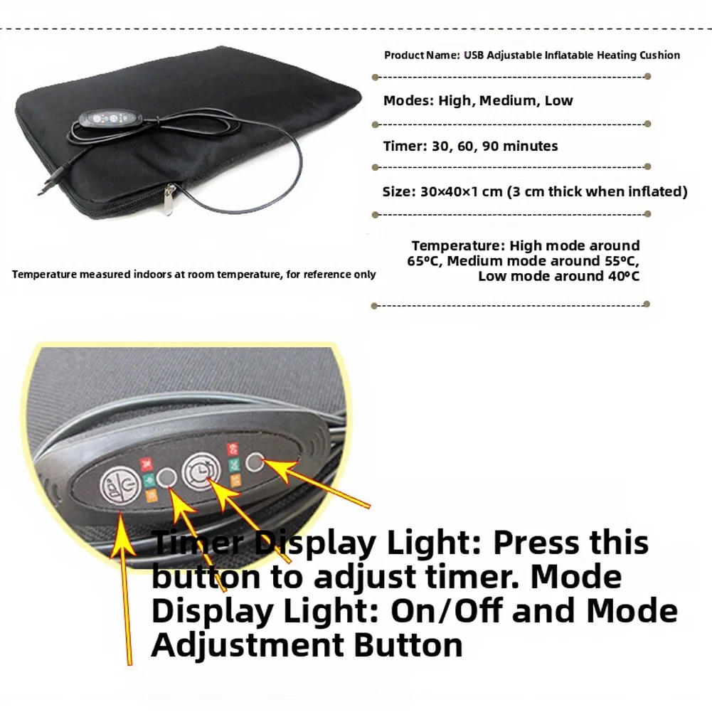 Comfortable USB Heated Seat Cushion for Soft Fleece for top for High Density Foam Support and Stable Non Slip Bottom for Long