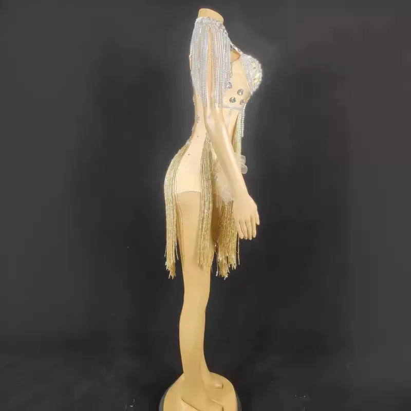 의상 무대 쇼 다이아몬드 럭셔리 민소매 백리스 술 드레스 숙녀 우아한 댄스 파티 멋진 한 Robe De Soirée Femmes
