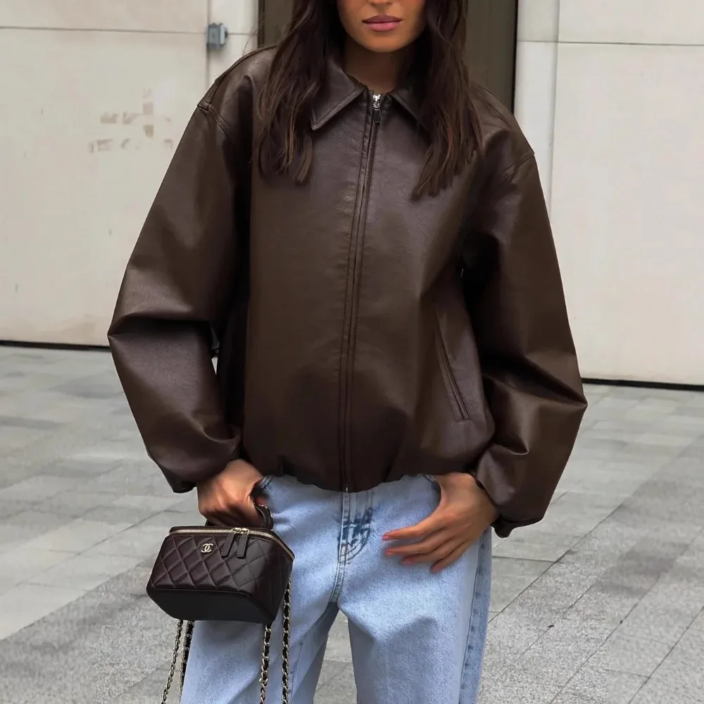 Damesjas van synthetisch leer met ritssluiting Modieus casual leren jack Lente Herfst Nieuwe collectie Comfortabel voor woon-werkverkeer