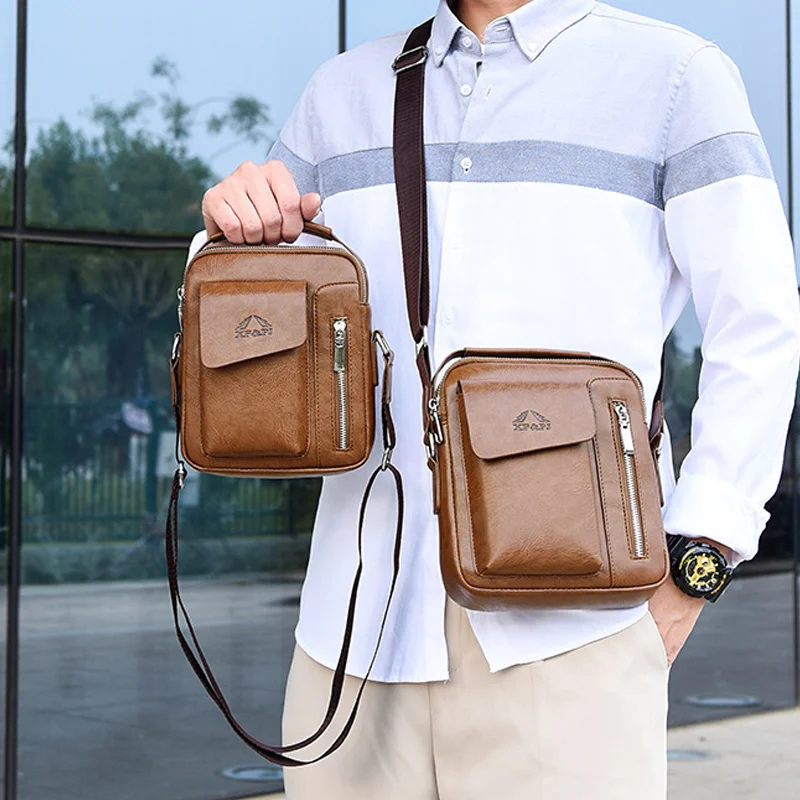 Men Fashion PU Leather Business Anti-theft Waterproof Shoulder Bags Crossbody Handbag Messenger Short Trip Pack For Male