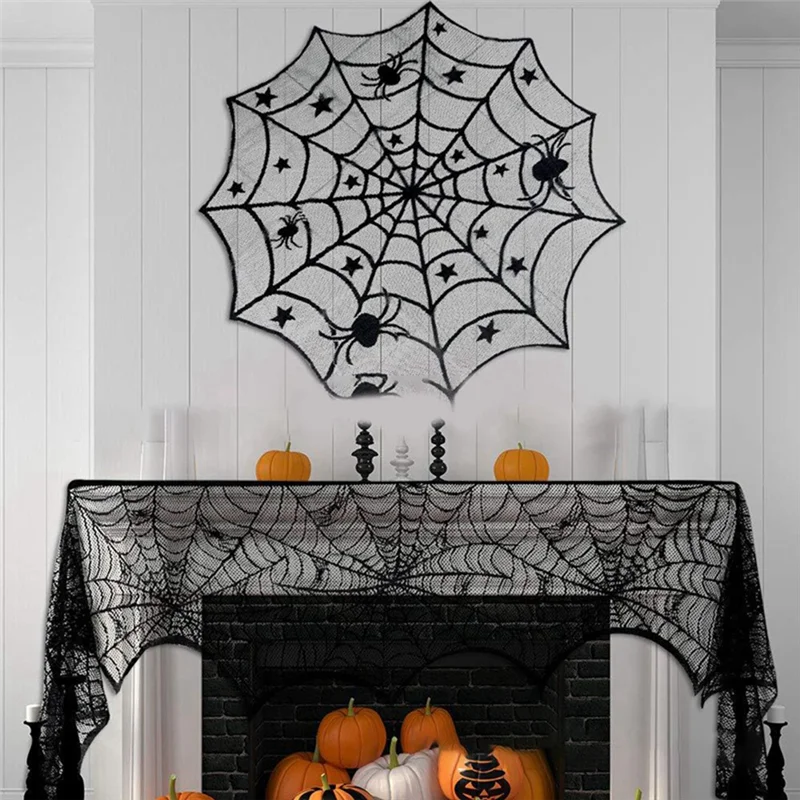 

L72A-1Set Halloween Decoration Black Lace Spiderweb Fireplace Mantles Festive Party Supplies Durable