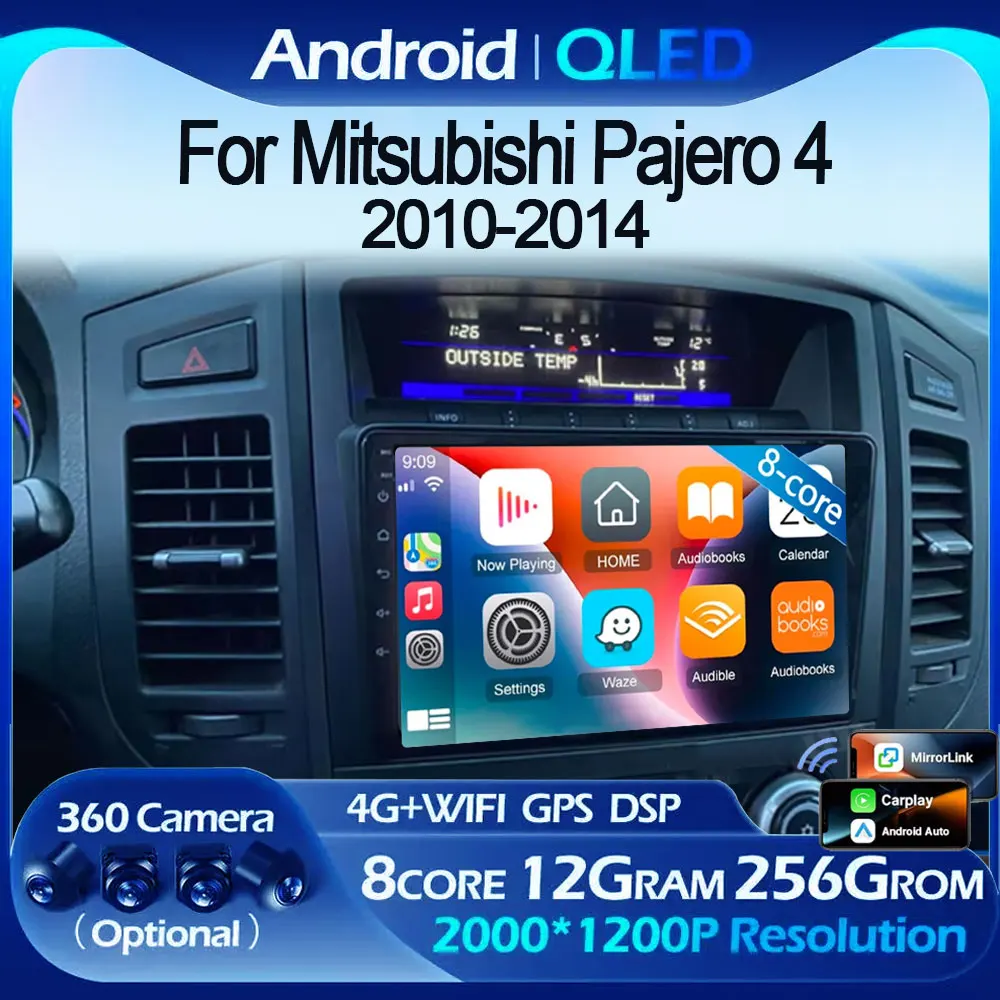 Android 16 QLED Car Radio For Mitsubishi Pajero 4 V80 V90 2006-2014 Autoradio Multimedia Player GPS For Carplay Android Auto bt