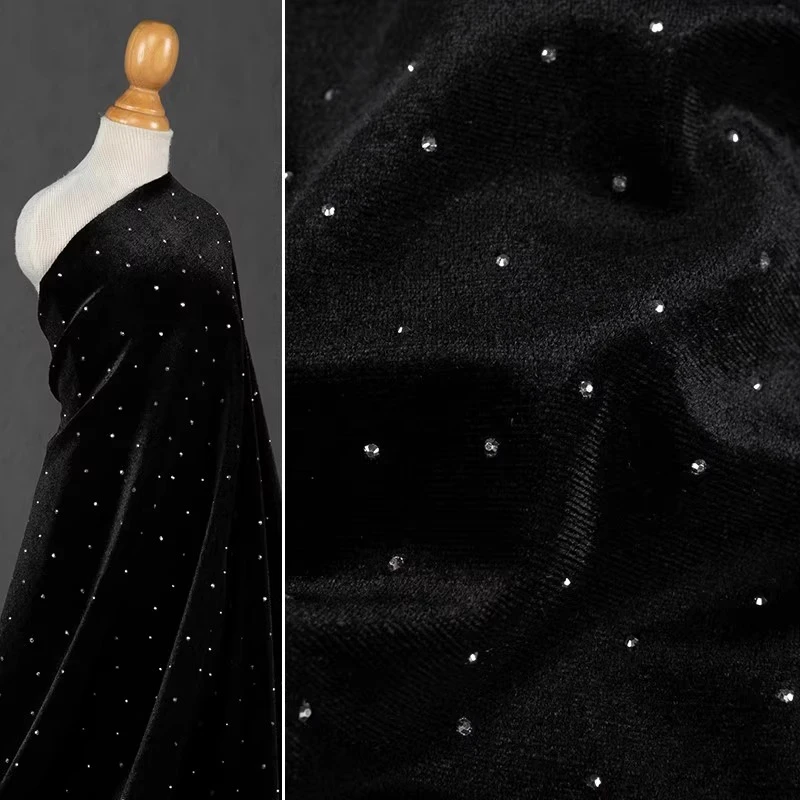 

Блестящий сверхпрочный черный корейский бархат со стразами для исправлений, мягкая эластичная ткань для платьев, брюк, платьев и декоративных принадлежностей