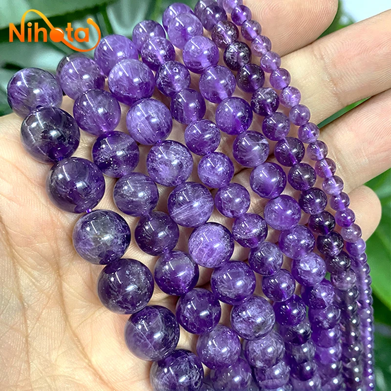 Natural Stone Smooth Purple Amethysts Round Beads Diy Bracelet Accessories for Handmade Jewelry Making 15