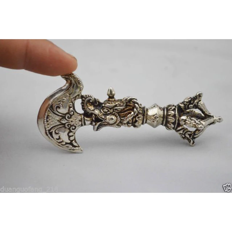 Elaborate Chinese Tibetan Silver Buddhist Dorje Ax Phurpa Pestle Vajra Dagger Amulet Pendant