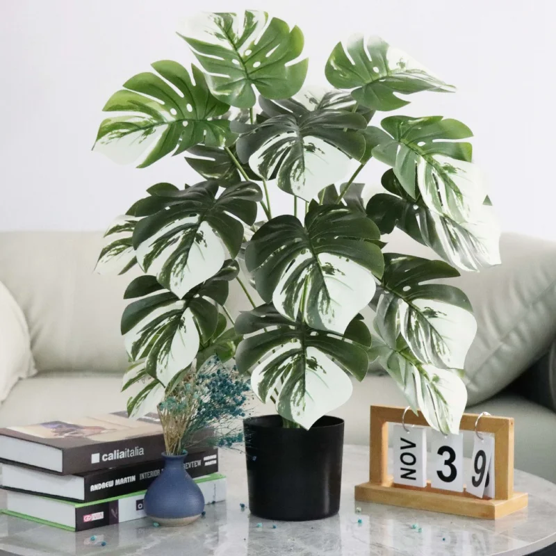 

custom.Hot Selling Artificial Plants Indoor Potted Houseplant Tropical Faux Cheese Plant Artificial colorful Monstera Plants