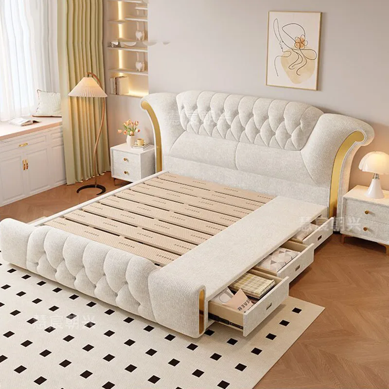 

Double Bedroom Bed Frame Luxury Storage Castle Design Wooden European Massage Bed Space Saving Sleeping Cama Home Furniture