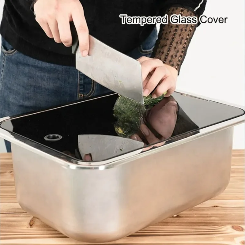 Automotive-Grade 304 Stainless Steel Sink, Small Narrow Design with Tempered Glass Lid