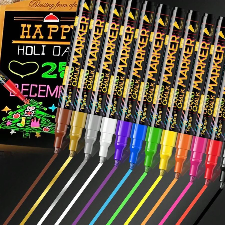 12/8 Color Liquid Chalk Markers - 1.0mm Bold Tip Dry Erase Markers, Vibrant, Erasable, for Whiteboard Markers, Blackboard Signs, Windows, Blackboards, Glass, Car Erasable Window Markers