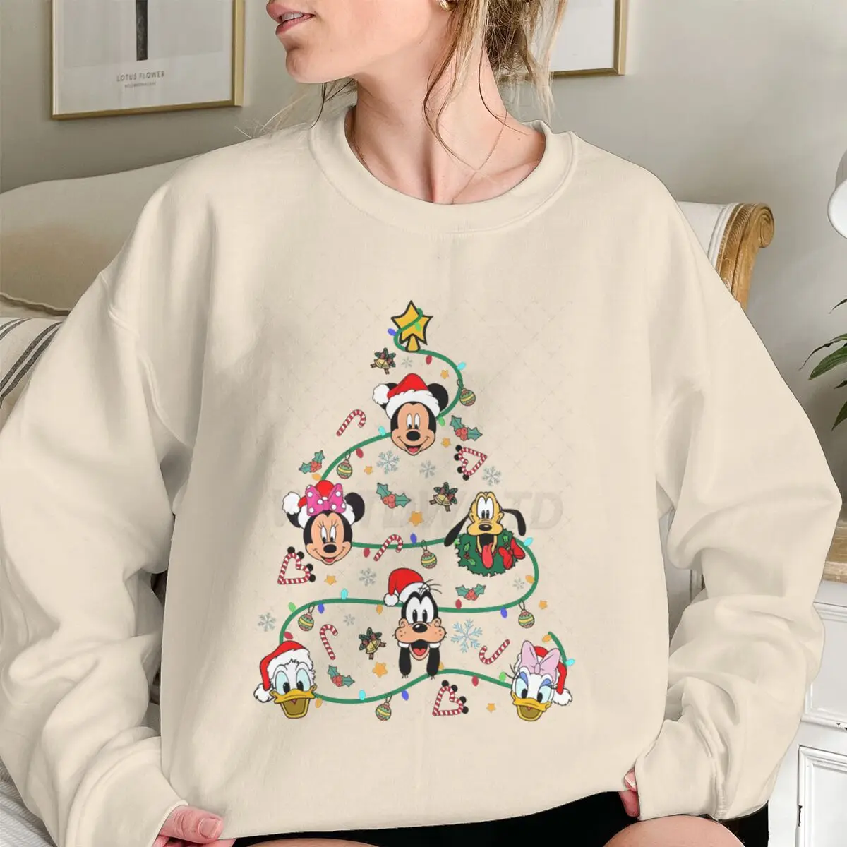 بلوزات نسائية كارتون ميكي والأصدقاء أضواء عيد الميلاد الخريف كم طويل البلوفرات Harajuku سترة غير رسمية الموضة