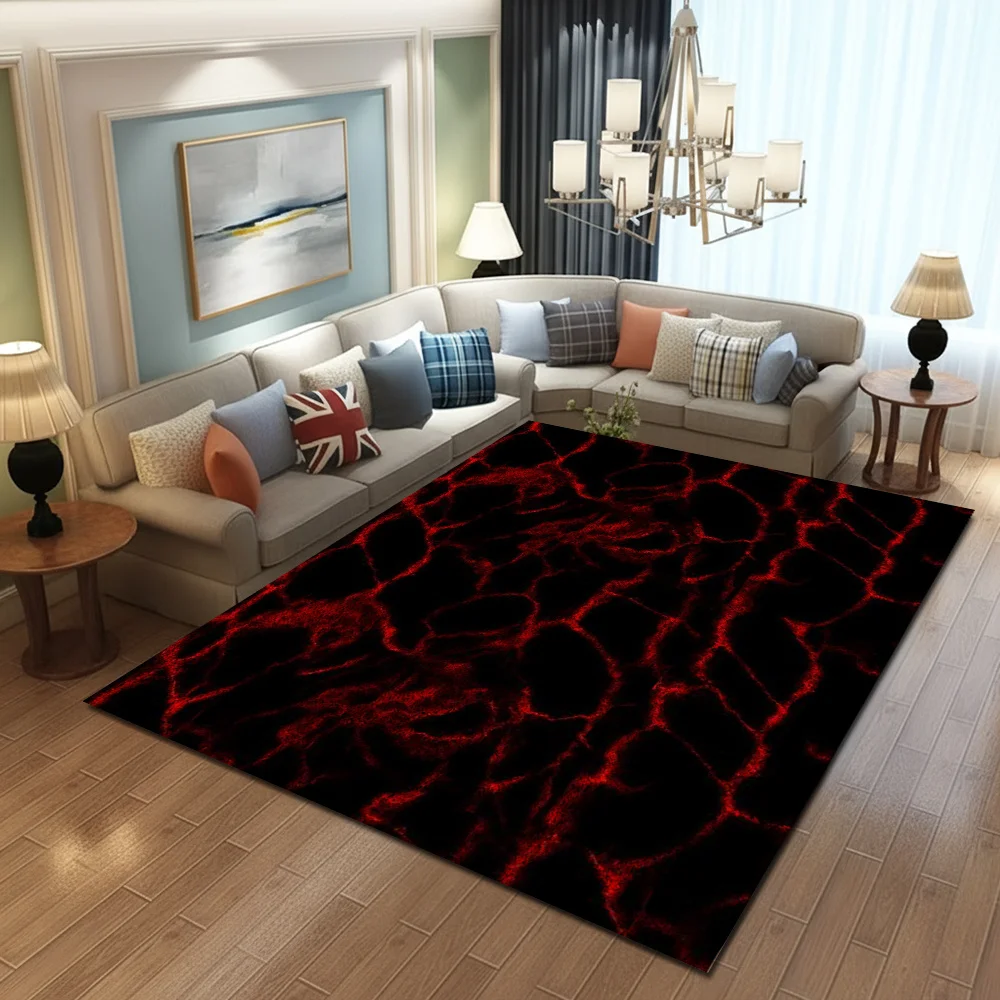 1pc Dark Red Crack Texture Abstract Art Velvet Rug, Non-Slip Decor Mat for Living Room, Dining Room, Bedroom, Kitchen Entryway