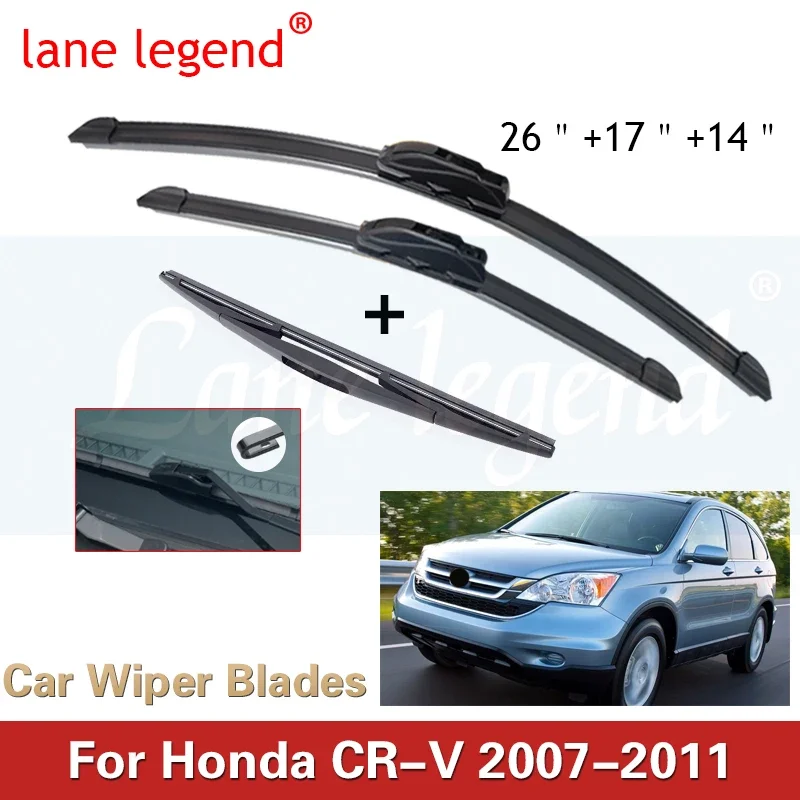 Windscreen Wiper Blades For Honda CRV CR-V 2007-2011 3rd Generation Windshield Front Rear Set 2008 2009 2010 26\