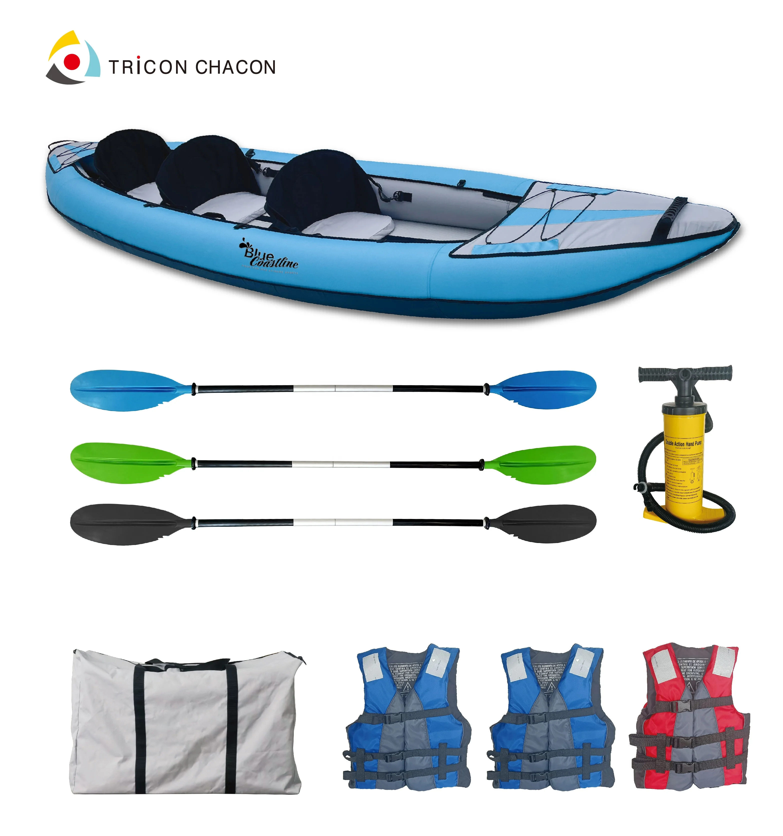 Kayak gonfiabile con sedile doppio, barche a remi, kayak in canoa tandem con punto di caduta