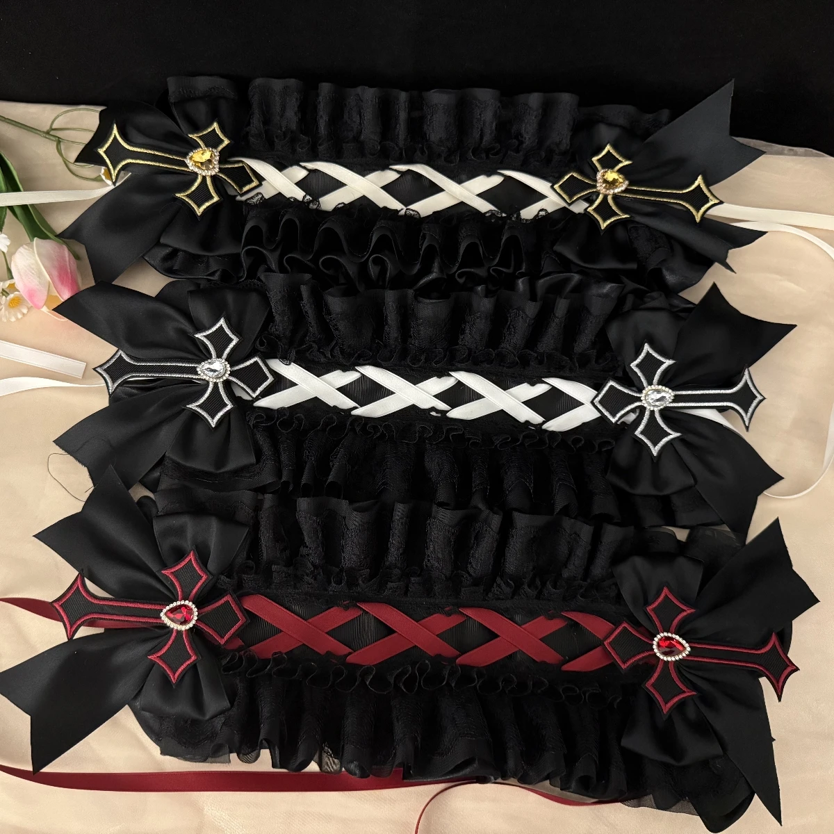 Halloween Gothic Style Hair Band Women Girls Lolita Gorgeous Cross Barrettes Lace Bow Headband