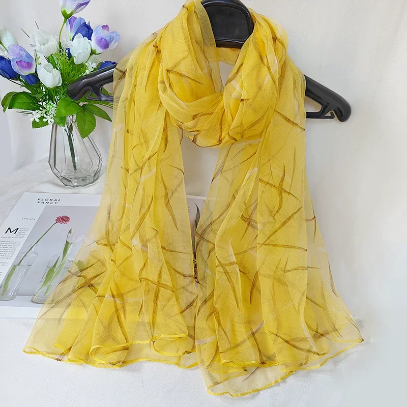 BYSIFA| Yellow Mulberry Silk Scarf Shawl Women Luxury Long Scarves Neck Scarf Foulard Brand Fall Winter Silk Headscarf Wrap