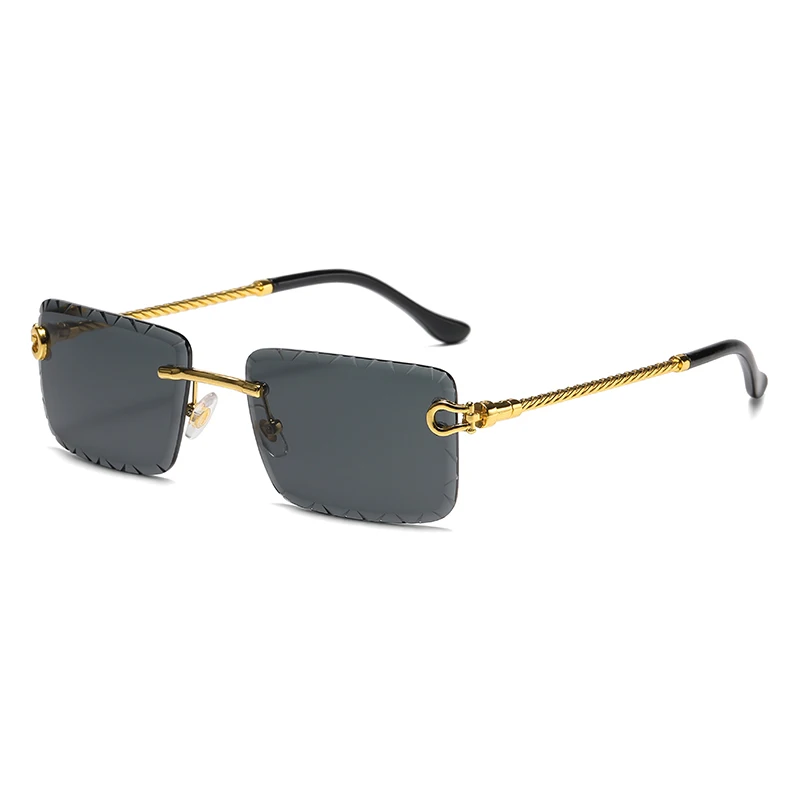 Rimless cutaway square rimmed sunglasses Metal twist mirror legs glasses Summer color street shot sunglasses image 4